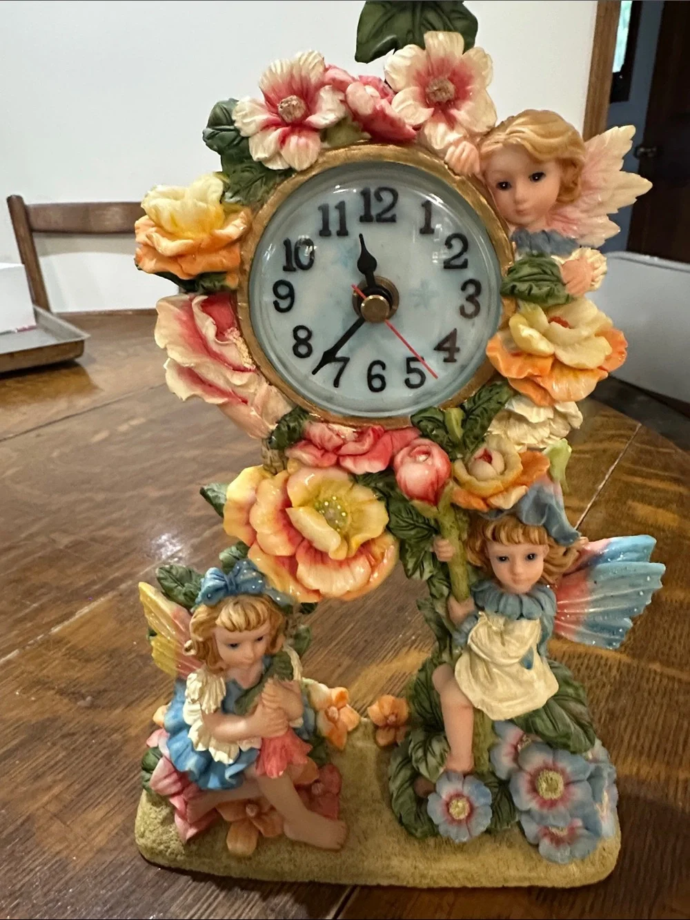 Vintage Floral Fairy Table Clock - Pastel Multi-Color